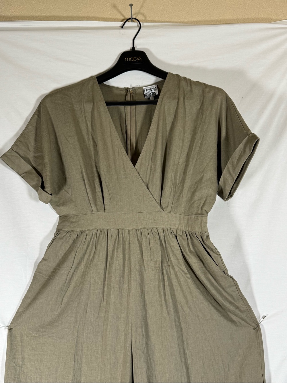 Olive Wrap-Front Wide-Leg Jumpsuit - Picture 7 of 7